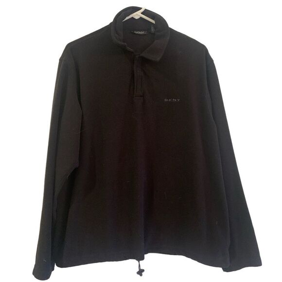 DKNY Men's Large Black Fleece Pullover Sweatshirt Drawstring Hem Funnel Neck - Picture 1 of 4